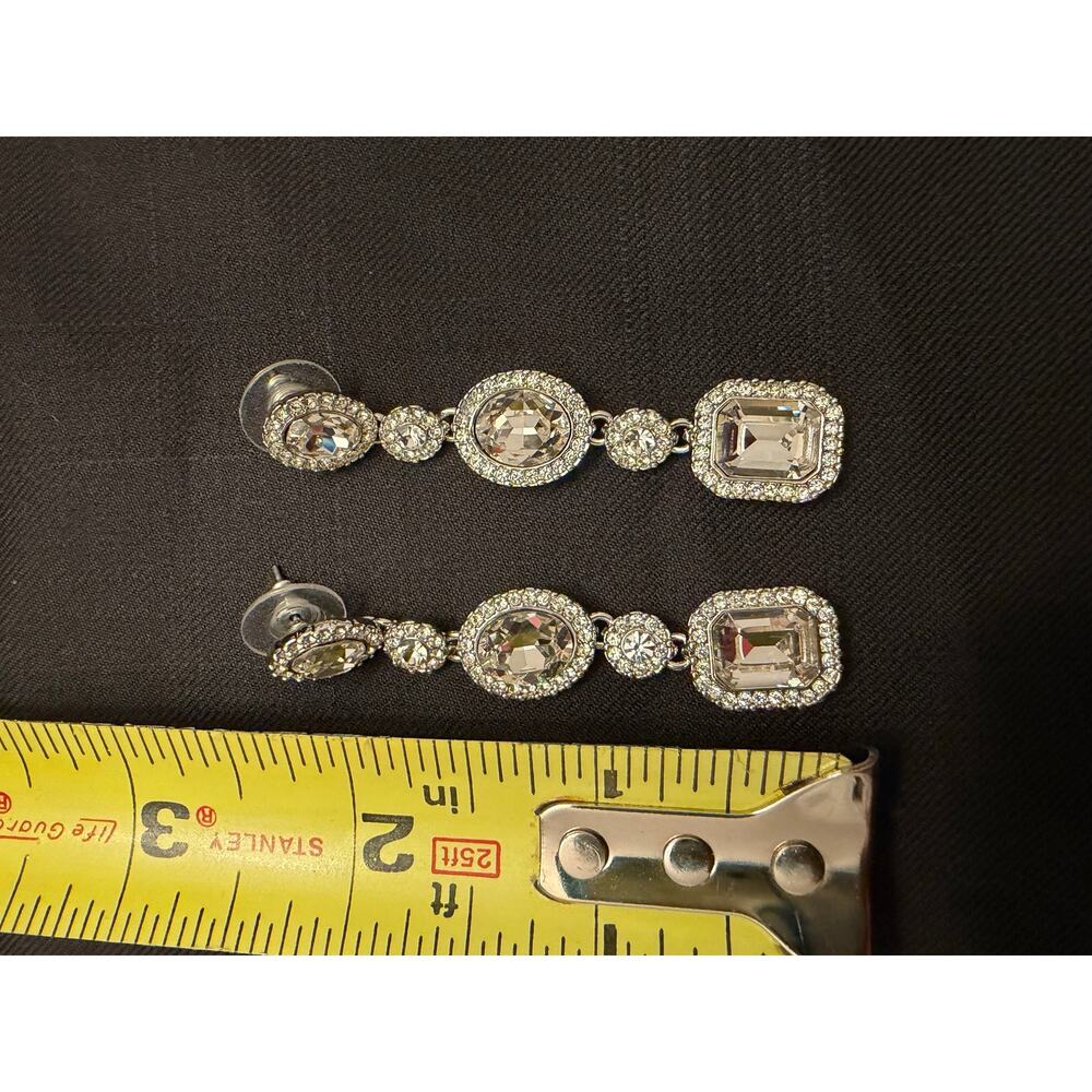 Glamorous Givenchy Stone Linear Drop Earrings large emerald-cut crystals 3”h - Picture 6 of 8